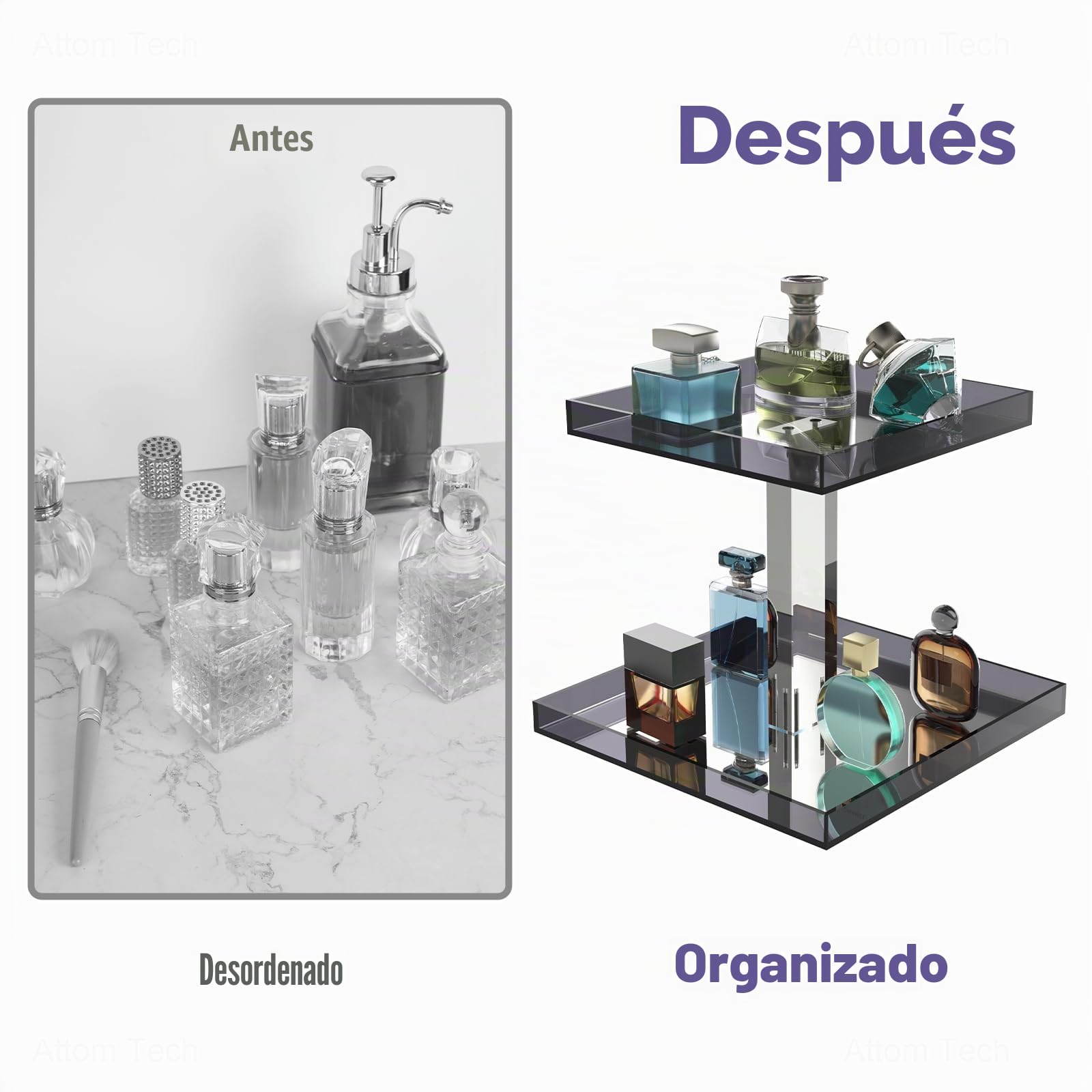 NiHome Organizador de exhibición de Perfume acrílico, Organizador de Colonia de 2 Niveles, Soporte de Maquillaje con Base de Espejo, Bandeja versátil de Almacenamiento de tocador Hecha a Mano para