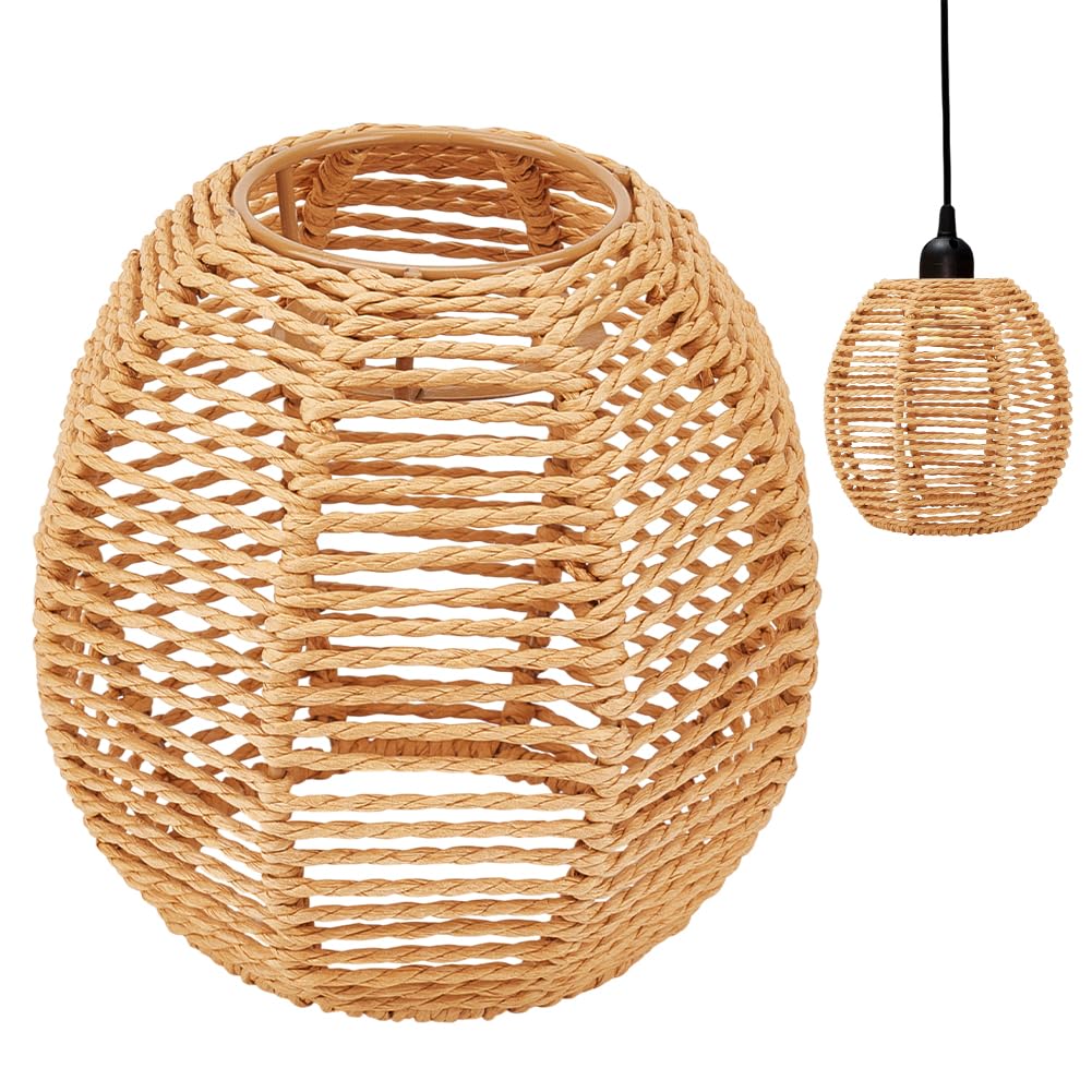 BENECREAT Small Boho Shades Replacement, Brown Paper Cord Lampshade Woven Pendant Light Covers Retro Lampshade for Floor Lamp, Chandelier, Desk Lamp, Wall Sconces