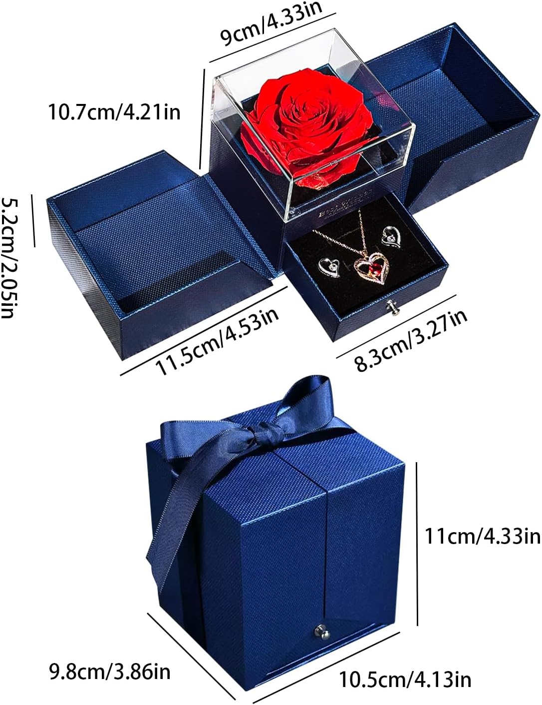 Preserved Red Real Rose with Necklace&Earrings-Eternal Forever Flowers Rose,Birthday for Women Mom Wife Grandma Daughter Mothers Day Christmas Valentines Gifts for Her - Image 3