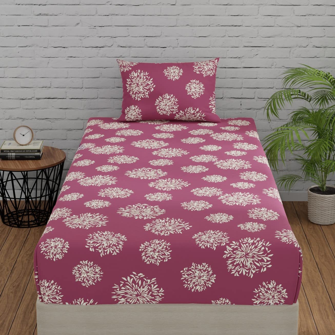 Huesland by Ahmedabad Cotton 144 TC Cotton Single Bedsheet with 1 Pillow Cover - Mauve
