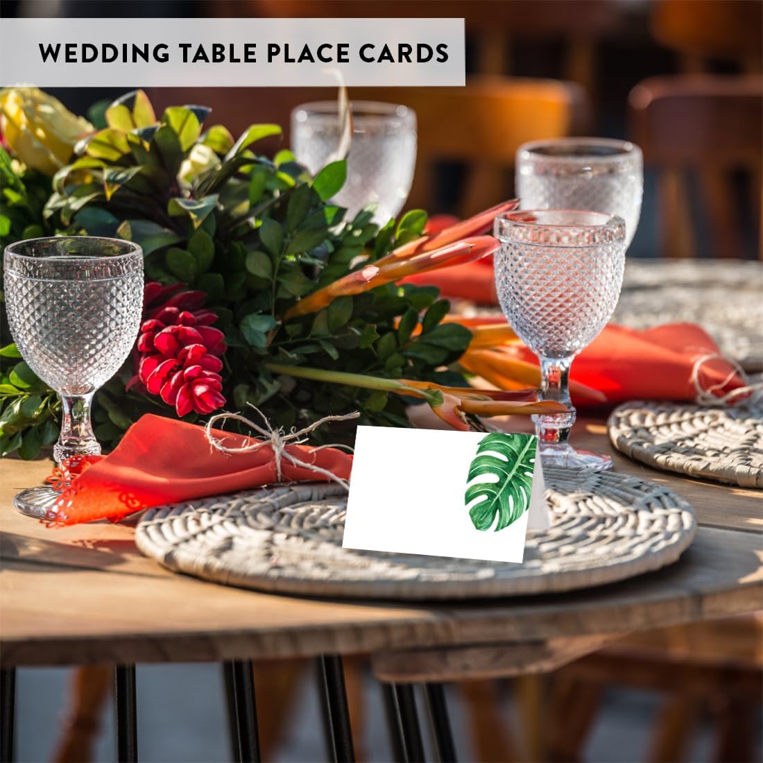 Andaz Press Tropical Monstera Leaf Table Tent Place Cards for Wedding Party Tables, Seat Placement Cards Blank Place Cards Table Settings Name Cards, 56 Pack, 2 x 3.5 Inches Leaf Place Cards