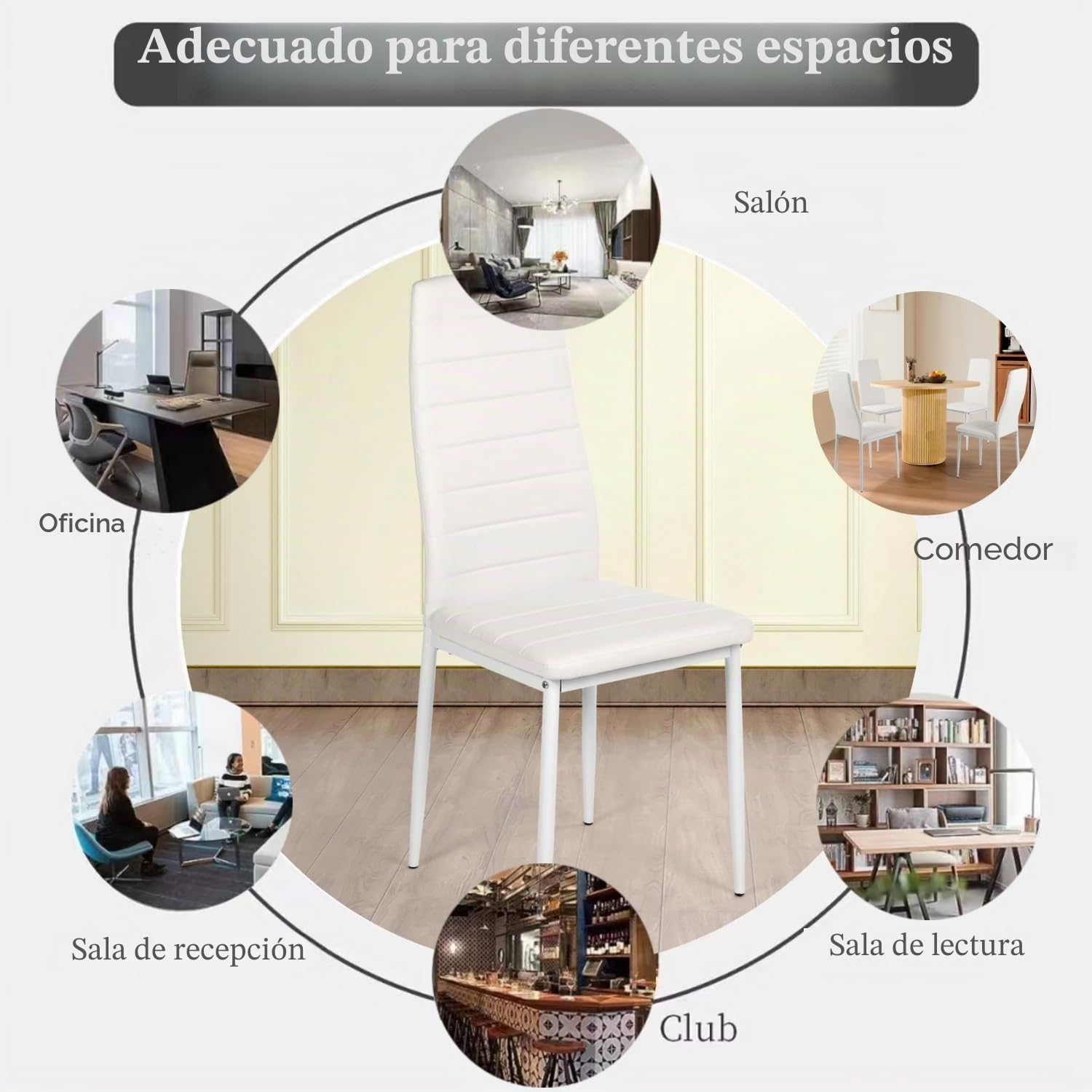 Sillas de Comedor Modernas Pack 4, Sillas de Cocina con Patas de Metal, Silla de Comedor Blancas Tapizadas de Piel Sintética para Comedores y Cocina y Restaurante (Blanco)
