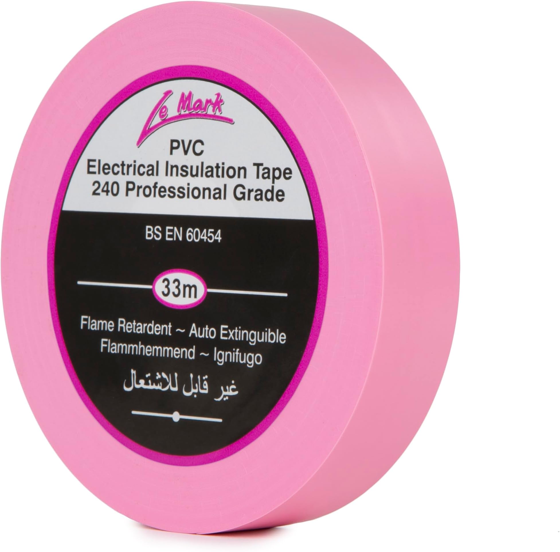 Pink PVC Electrical Insulation Tape - 33m x 19mm, Flame Retardant, RoHS & BS EN 60454-2 Compliant, Water & Abrasion Resistant, Easy Unwind & Tear, Professional Grade