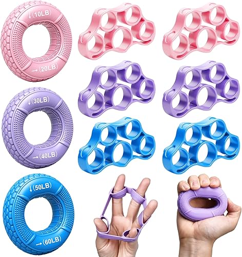 TEAWOO Kit de entrenamiento de fuerza de agarre, fortalecedor de antebrazo de 3 colores y fortalecedor de agarre de mano, ejercitador de dedos y