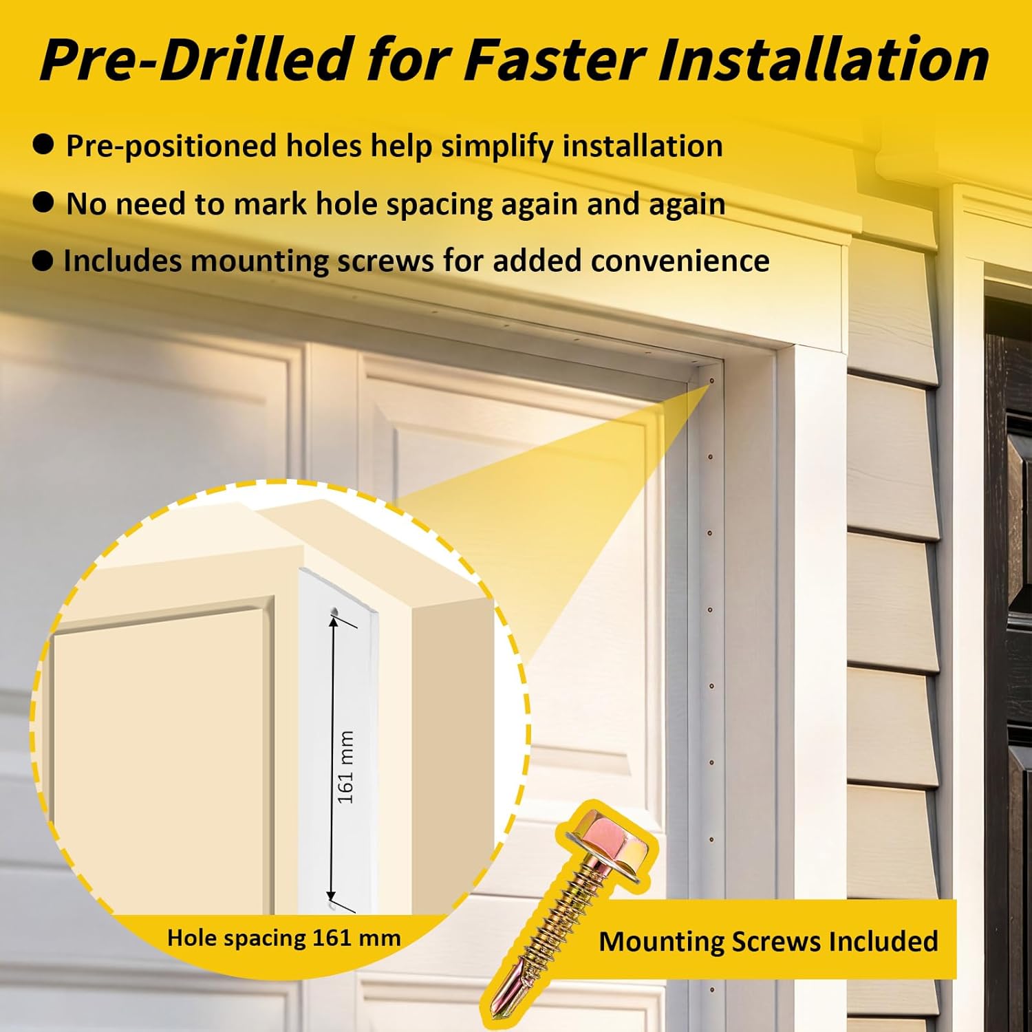 Garage Door Weather Stripping Seal Kit 32 ft Sides and Top Stripping Seal Fits 16' x 8' Double Garage Door Weatherproofing PVC Pre-Punched with 60 Screws Prevents Dust Insects(White)