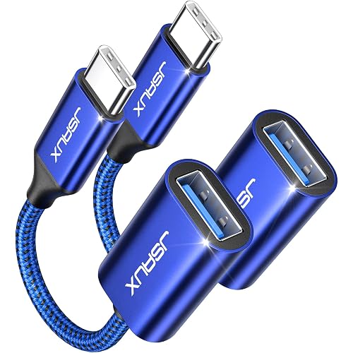 JSAUX USB C to USB 3.0 Adapter [2 Pack], USB C Male to USB Female OTG Cable Adapter Compatible with MacBook Pro/Air, iPhone 18 Pro Max/iPhone Duo‌/Air/17/16/15 Series, Samsung Galaxy S26/S25/S24-Blue