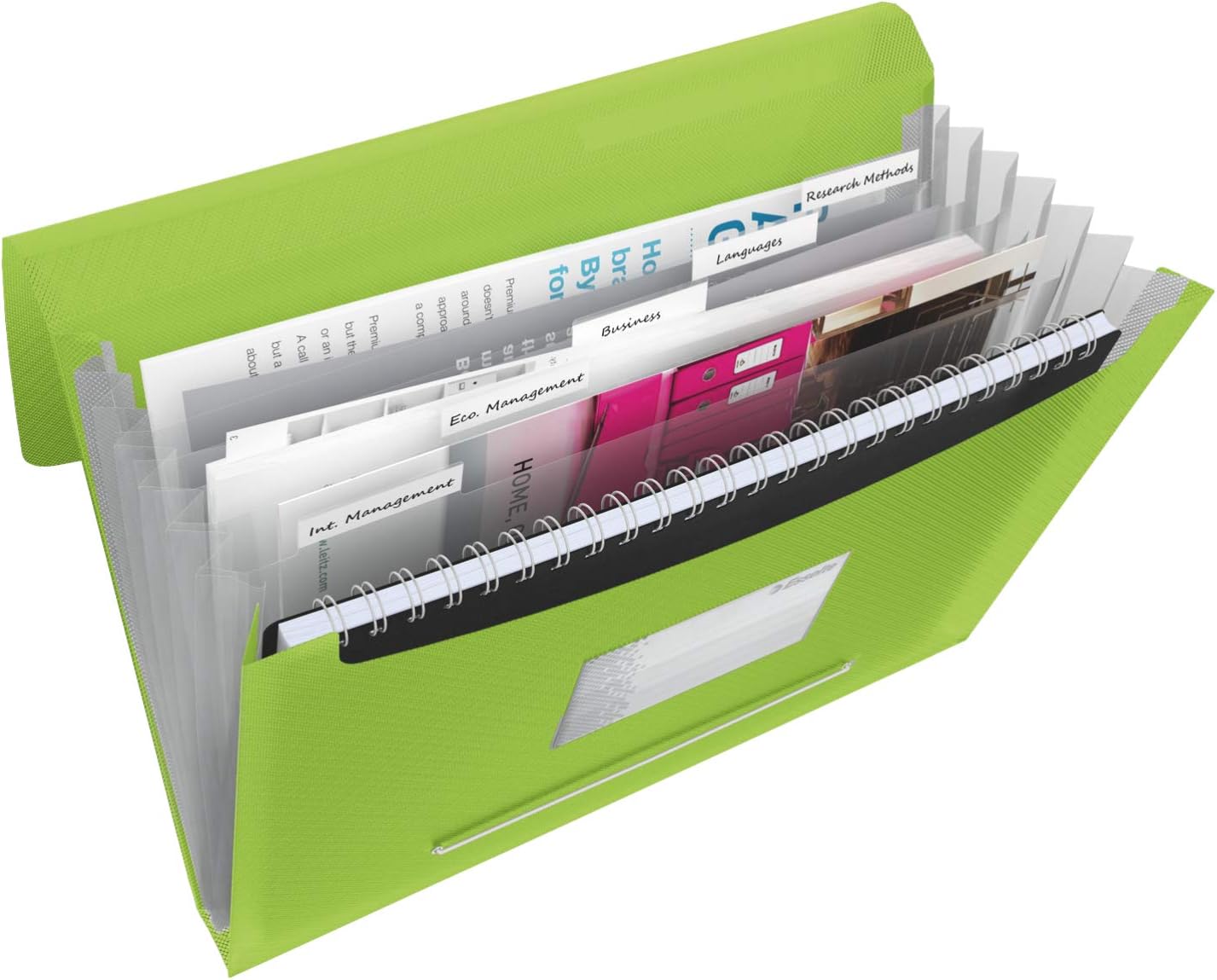 Esselte A4 Expanding Project File, Integrated Index with 6 Expanding Compartments, Elastic Closure, Flexible Plastic, Green, VIVIDA Range, 624019