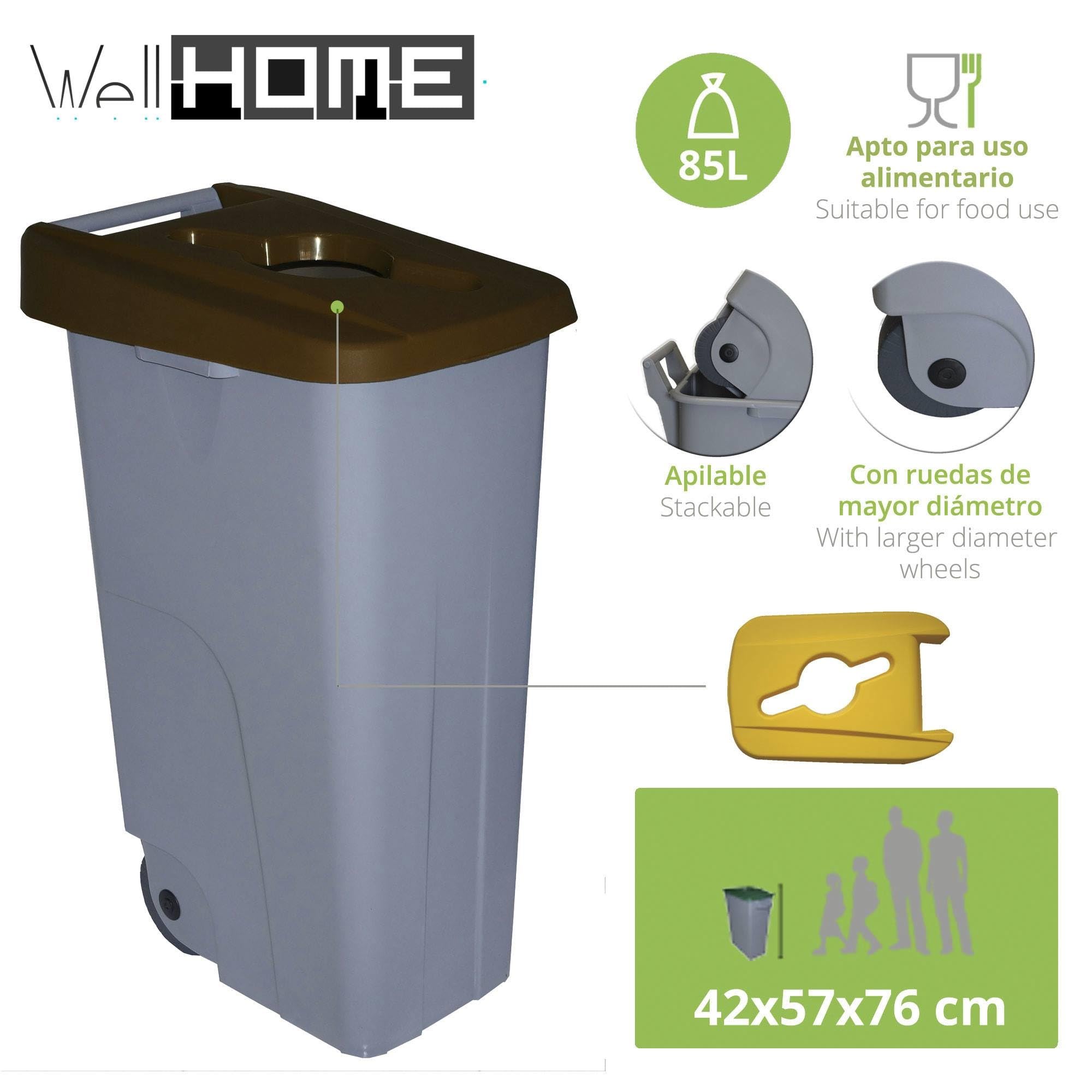 WELL HOME MOBILIARIO & DECORACIÓN Contenedor Abierto 85L Marrón H.76cm + Rollo 10 bolsas de basura 100L