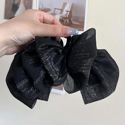 Miniatura 7 de Clip de pasador francés de satén sedoso con lazo grande para mujer, lazo de seda de gasa, clips de burbujas en capas de tul esponjoso, accesorios