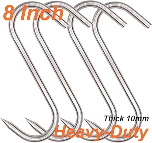 Miniatura 7 de HONSHEN Gancho para carne, 8 pulgadas, 0.394 in, ganchos en S de acero inoxidable para procesamiento de carne (10 mm8 pulgadas)