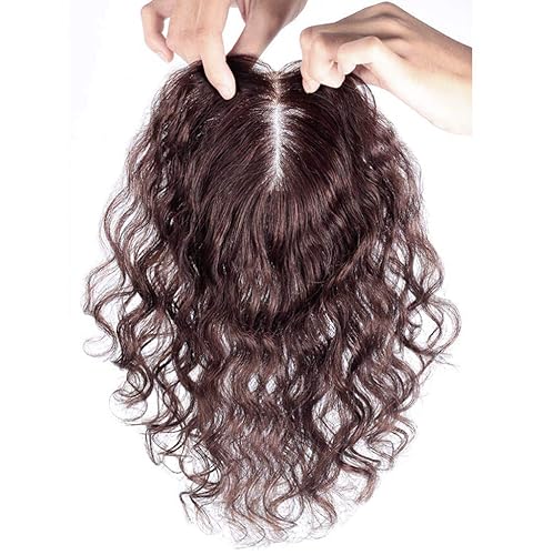 Yanamy Corona de cabello humano real rizado para mujer, 3 x 4 pulgadas, mono, 12 pulgadas, marrón claro