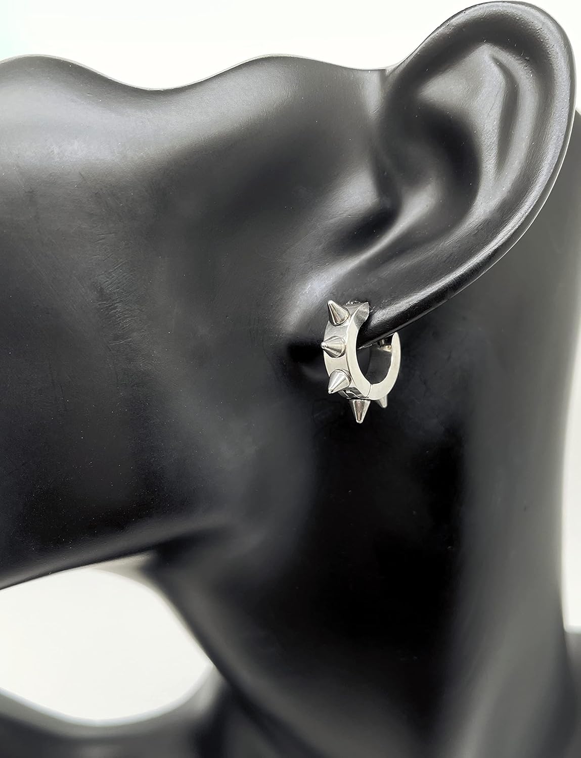 Mens Womens Huggie Hinged Hoop Earrings, Gold Color Steel Spiked Rivets, Punk Rock Hiphop - Image 3