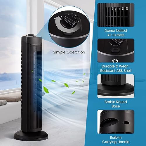 Miniatura 2 de Ventilador de torre, ventilador de torre oscilante de 28 pulgadas con 3 velocidades ajustables y 3 modos de viento, ventilador de piso de pie sin