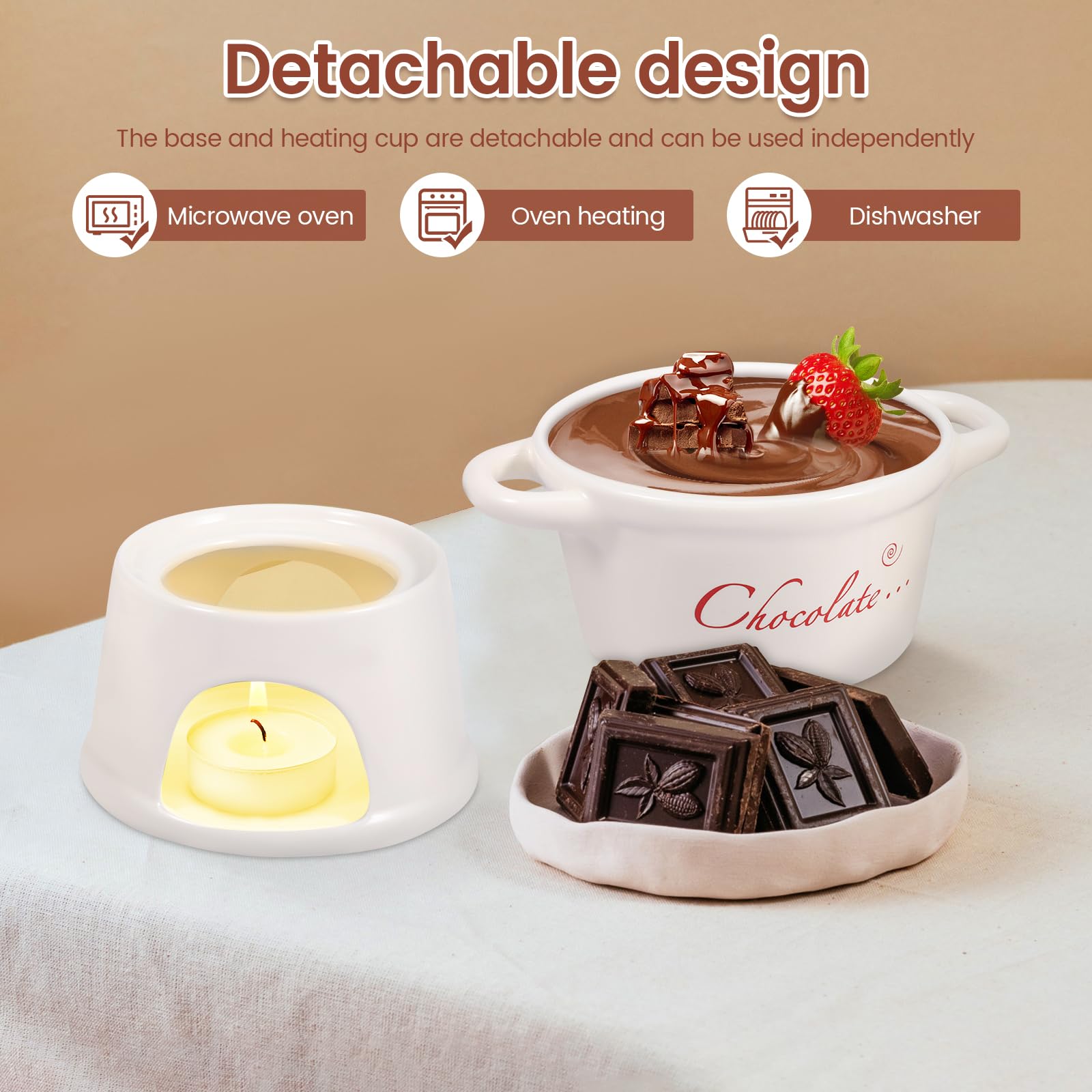 2 Pièces Tasse à Fondue au Chocolat, 300ml Services à Fondue au Chocolat avec Fourchettes- Mug Fondue au Chocolat en Céramique - Tasse Chauffante pour Chocolat et Fromage Bonbons Cadeaux