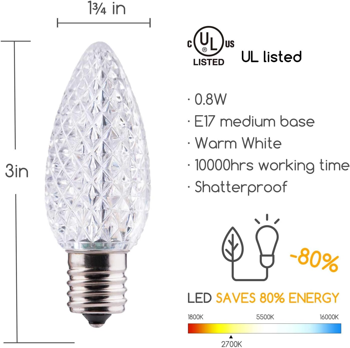 Brightown 50 Pack C9 Led Replacement Christmas Light Bulb, C9 Shatterproof Led Bulb for Christmas String Light, E17 Intermediate Base, Commercial Grade Dimmable Bulbs, Warm White Warm White 50 Count (Pack of 1)