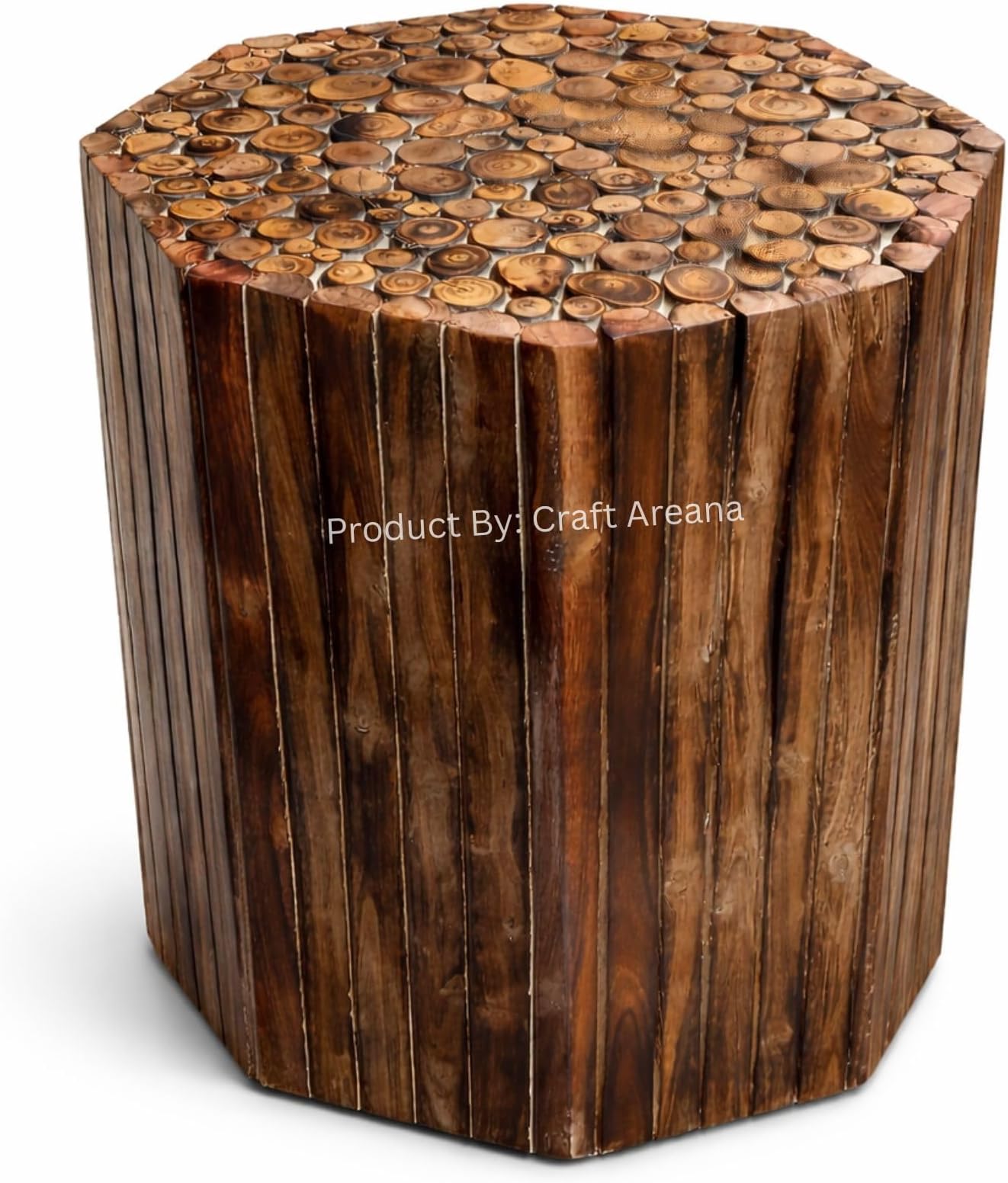 Solid Wood Hexagon Side Table | 12 x 12 x 12 Inch Handmade Log Slice End Table | Rustic Wooden Stool for Living Room | Coffee Table | Bedside Table | Natural Finish