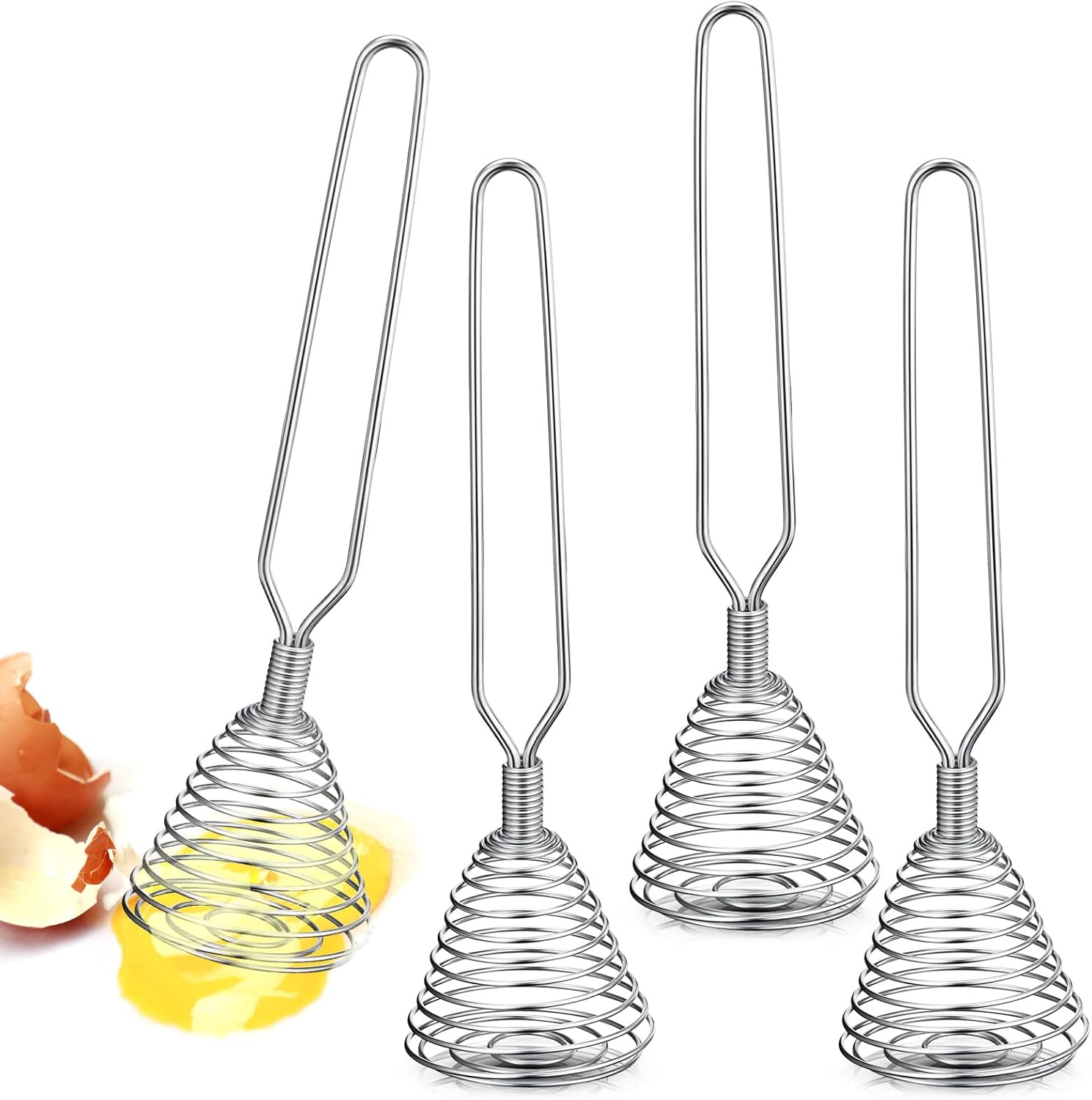 4 Pieces Stainless Steel Spring Whisk, 8.46 Inches Egg Whisk Hand Push Whisk Blender French Style Whisk Wire Whisk for Egg Beater Kitchen Utensil for Blending Whisking Beating and Stirring