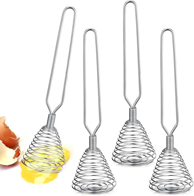 CHENGU 4 Pieces Stainless Steel French Style Spring Whisk, 8.46 Inches x 1.97 Inches, Silver
