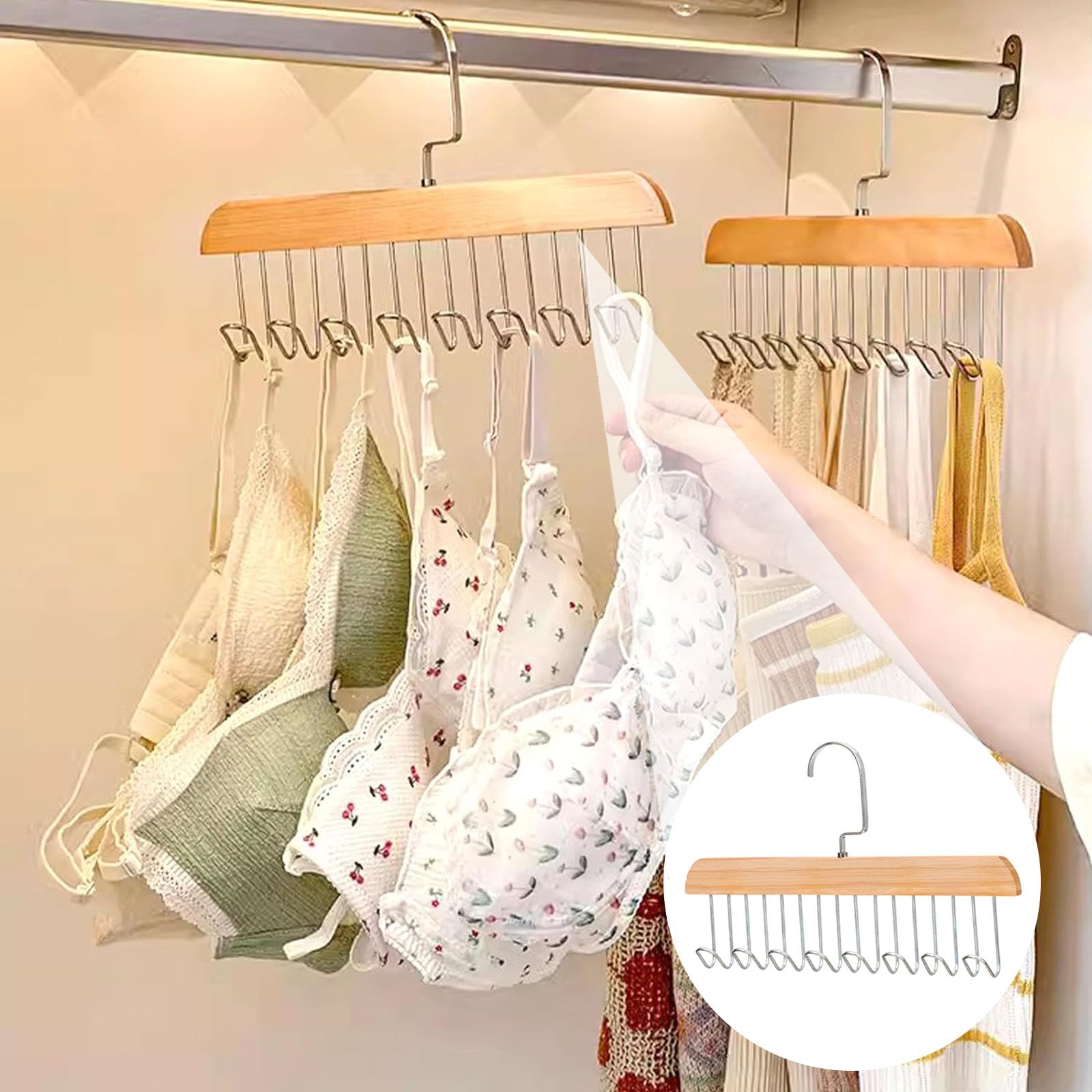 Portacravatte In Legno Con 8 Ganci - Per Cravatte, Sciarpe, Cinture, Salvaspazio - Foto 5