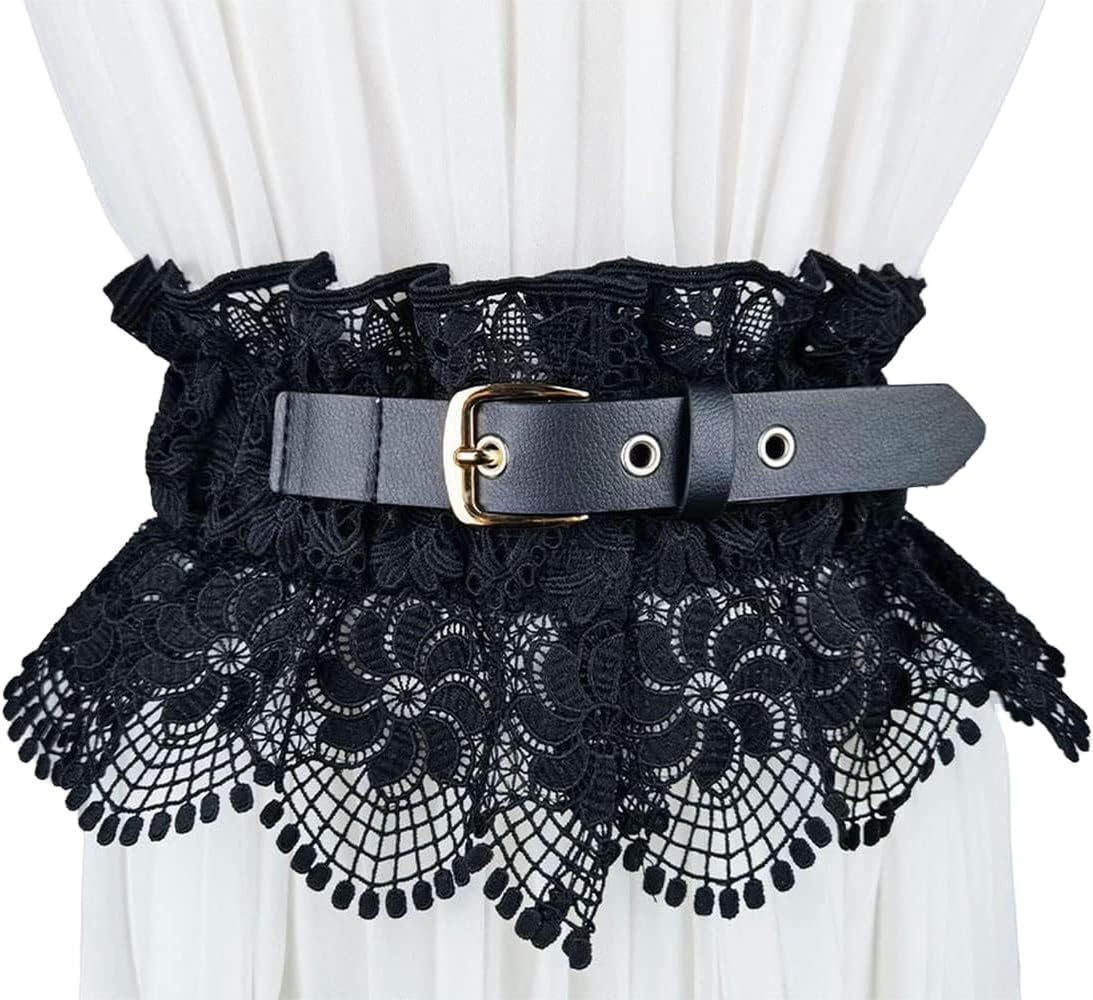 Women Elastic Wide Belt Lace Stretchy Wide Waist Dress Belt Fashion Cinch Stretch Waistband (Color : Black, Size : 75 * 17cm)