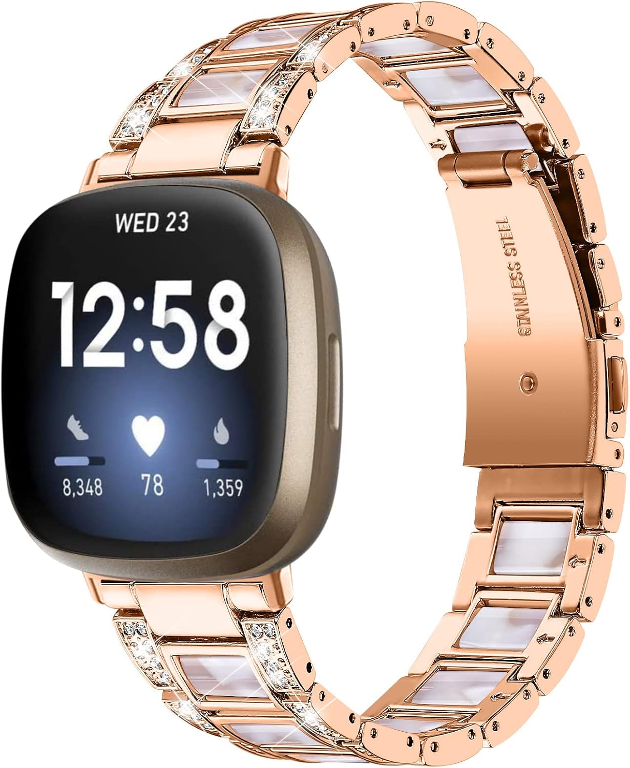Versa 3 Band Replacement, Stainless Steel Rhinestone Bracelet Resin Replacement Bands Compatible for Versa 3/Sense Smart Watch (Y06)