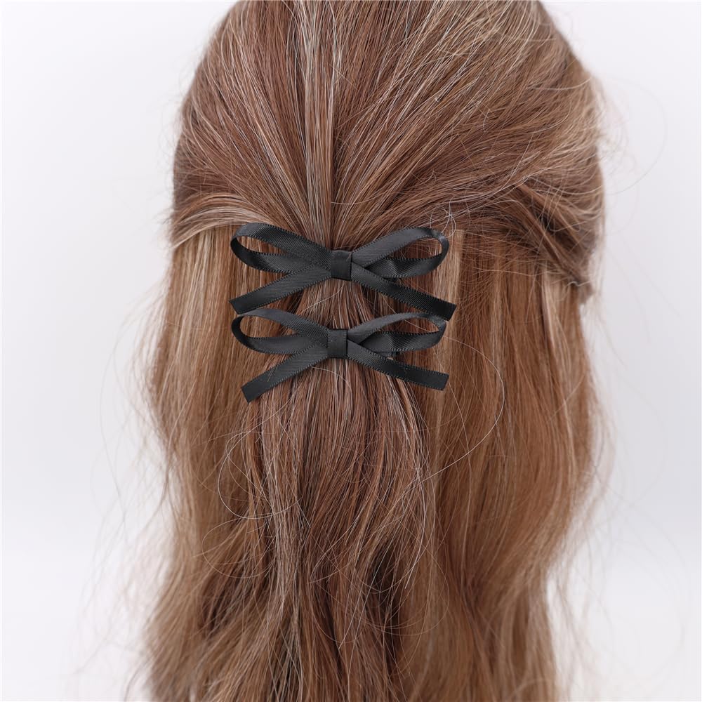 24 PCS Small Hair Ribbon Bow Fully Lined Clips for Girls Women Toddler Baby Youth Playful Hairpins Decoration Satin Bows (24 PCS Multicolors)