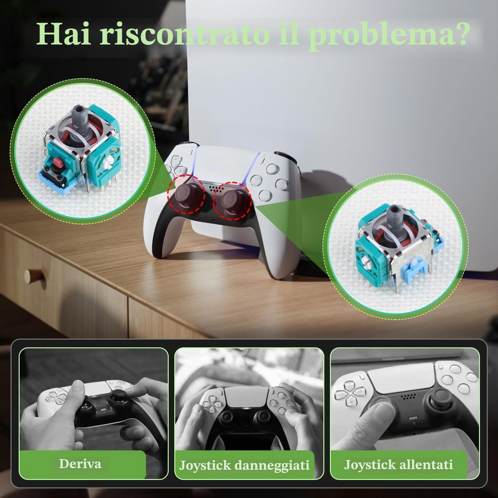 RongZy 4 Pezzi Controller Sticks Compatibile con Playstation 5 PS5 Elettromagnetico Joystick Riparazione Accessori Alps Controller Stick Deriva con Strumenti (Verde)