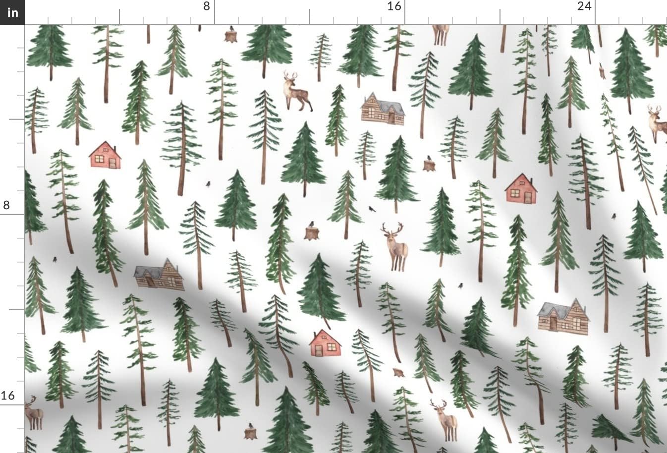 Spoonflower Fabric - Christmas Woodland Forest Pine Tree Log Cabin Winter Wonderland Snow Printed on Minky Fabric by The Yard - Sewing Baby Blankets Quilt Backing Plush