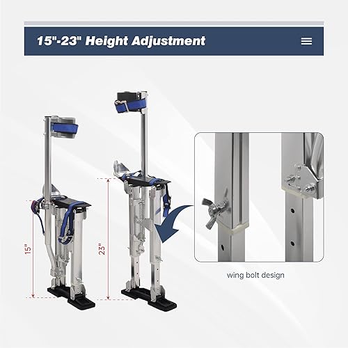 Miniatura 2 de Zancos para paneles de yeso para adultos, alturas ajustables de 15 a 23 pulgadas, pilotes de aluminio para trabajar en lugares altos, color plateado