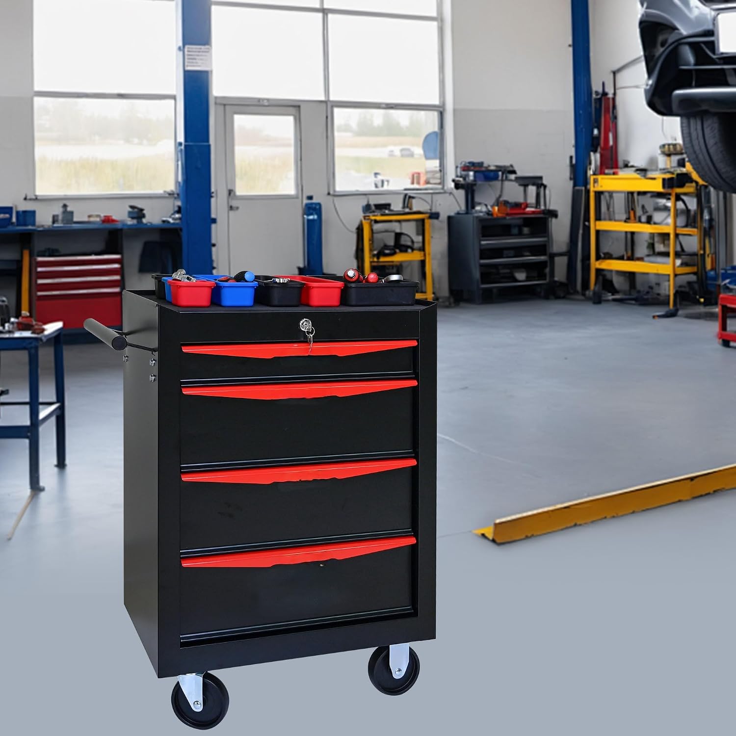 4 Drawer Rolling Tool Chest, 20 Inch Lockable Rolling Tool Box With Wheels, Rolling Garage Workshop Tool Organizer For Garages, Warehouses, Workshops, Repair Shops (4 Drawers-1)