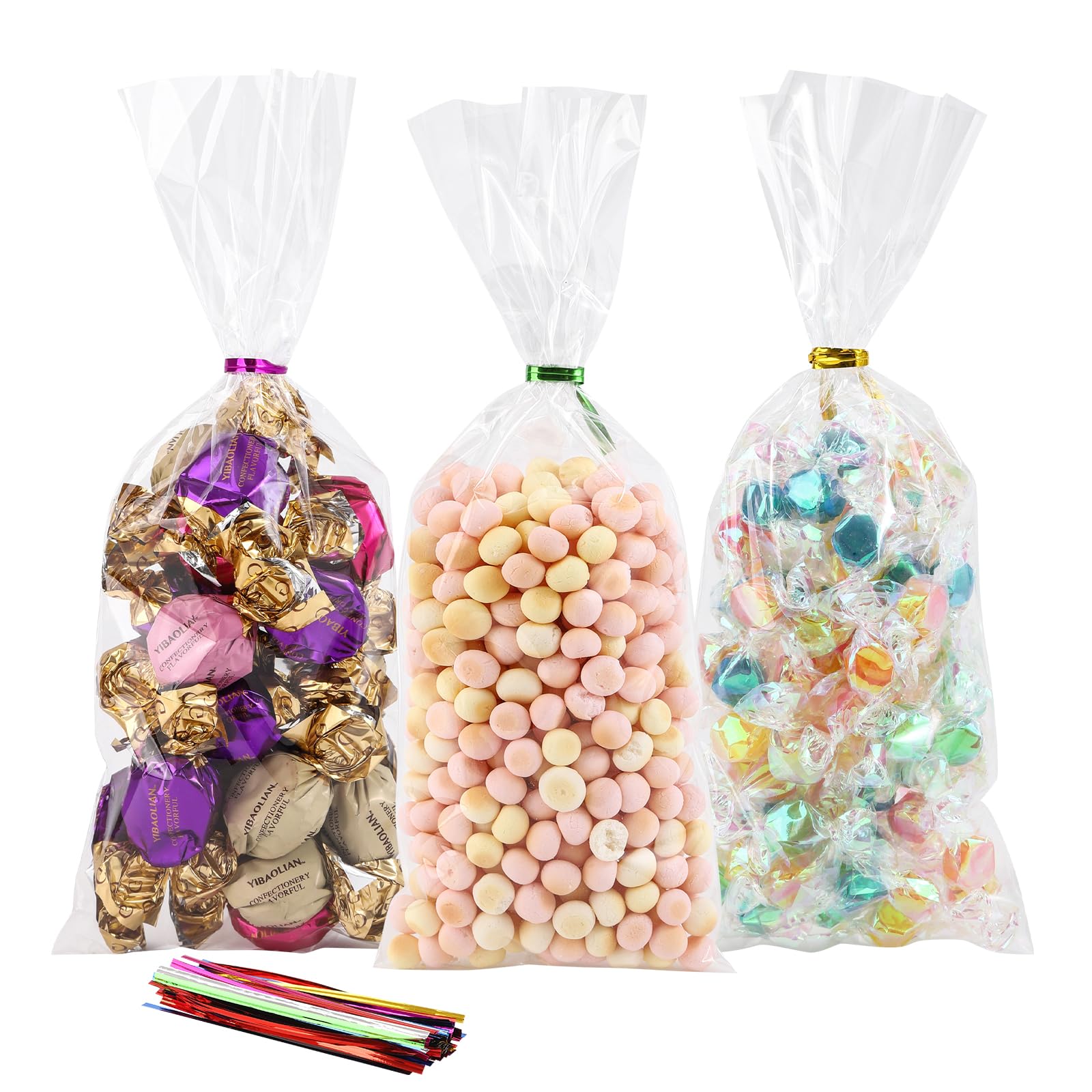 Doloburn Zellophanbeutel Flach 15,2 X 10,2 Cm – 200 Stück Mit Metallic-Drehbändern Für Süßigkeiten & Geschenke
