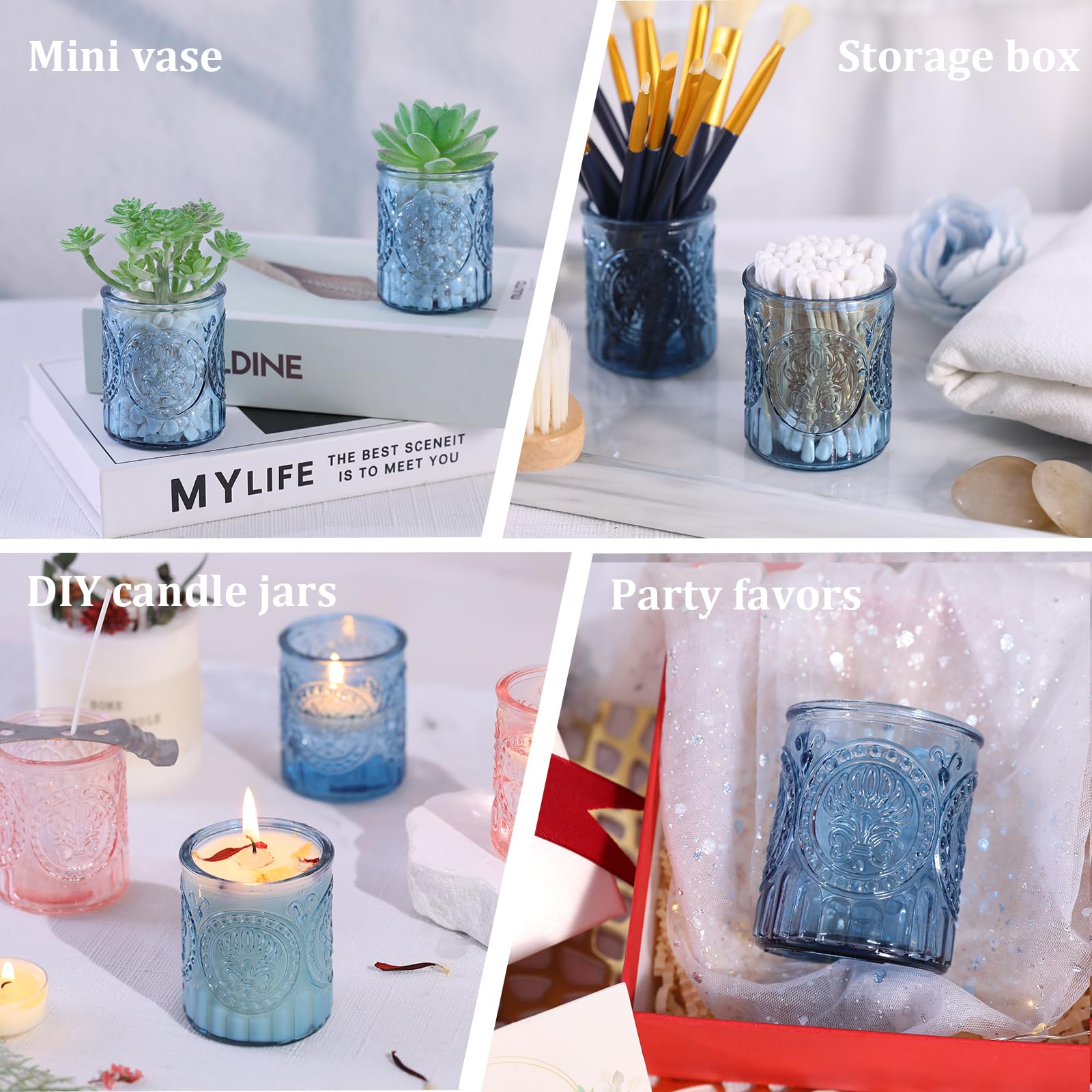 Portacandele In Vetro Blu – 12 Pezzi, Design Vintage, Per Matrimoni, Compleanni, Decorazioni Tavolo