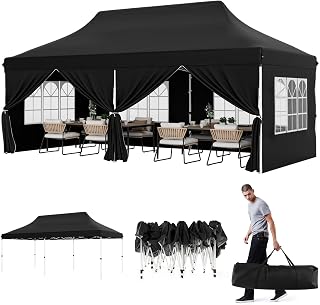 HAPPYGRILL Pop-up Canopy with Detachable Sidewalls, 10x20FT Instant Canopy Tent with Carrying Bag, UPF50+ Sun Protection, Easy Setup Gazebo for Outdoor Party Wedding