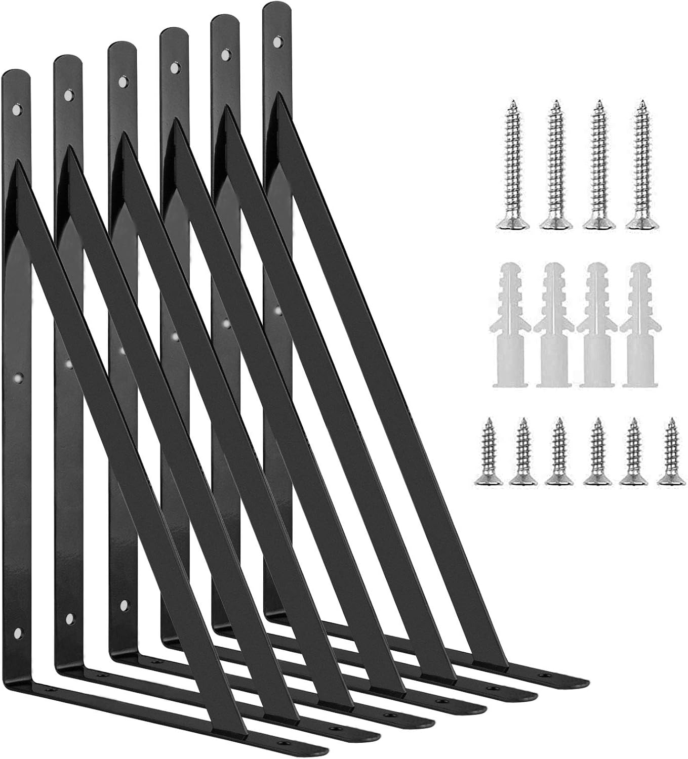 ORIGA 6 Pack 10" shelf brackets, Heavy Duty Black Floating Shelve Triangle Shelf Brackets 90 Degree Shelf Supporter Right Angle Wall Mount Bracket