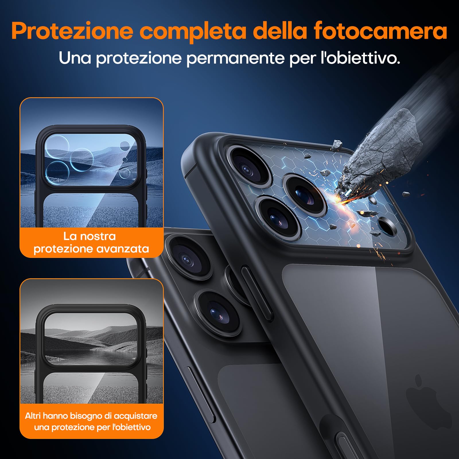 TAURI Cover per iPhone 17 Pro con Pellicola in Vetro Temperato,Protezione Completa della Fotocamera,Custodia per Sottile Antishock, Anticaduta - Nero