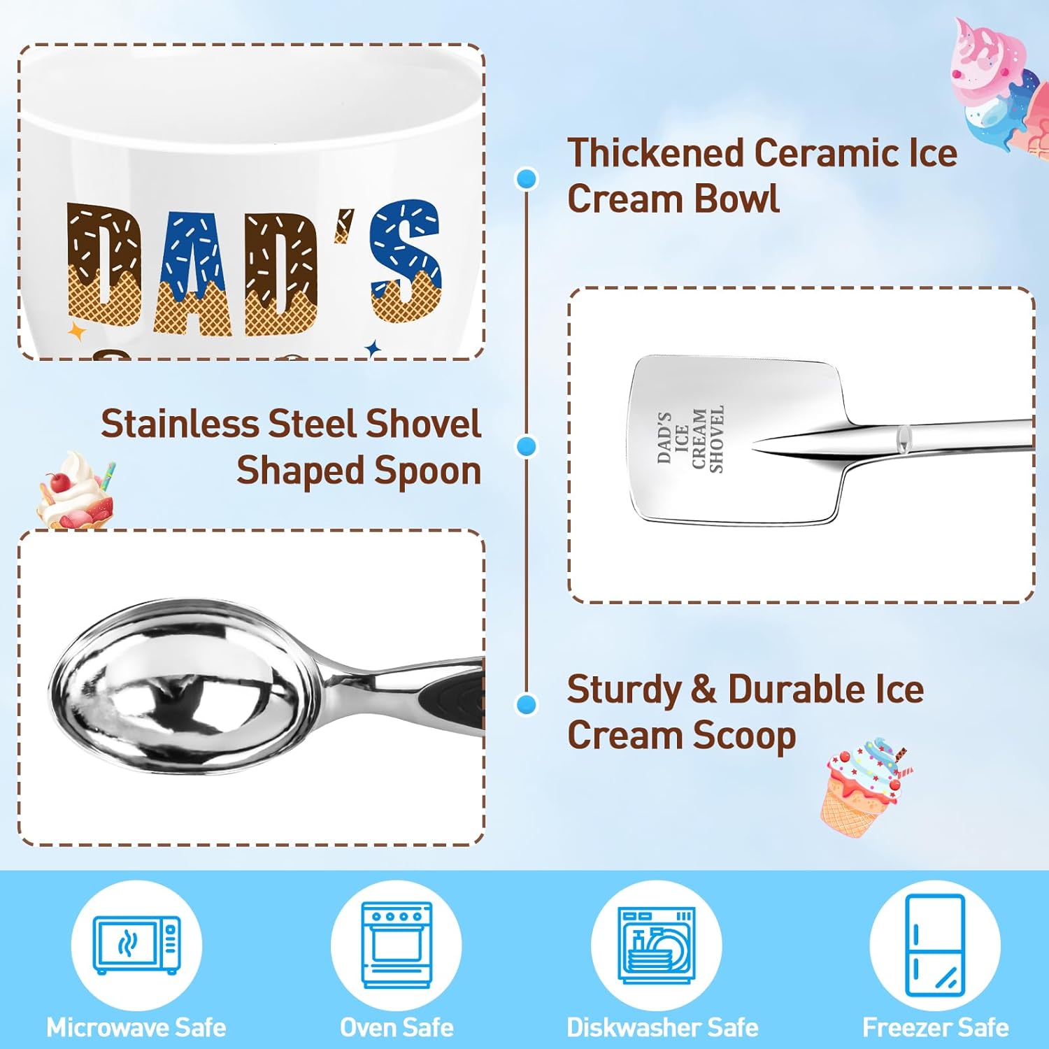 Dad Gifts, Funny Christmas Gifts for Dad Father from Daughter Son, Funny Dad's Ice Cream Bowl Scoop Shovel Spoon Set,Novelty Birthday Gift for Papa Father StepDads,Unique New Daddy gift from Wife - Image 4