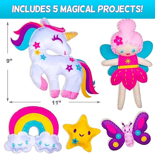 Miniatura 2 de CRAFTSBEE Kit de costura mágico de unicornio para niñas de 7 años en adelante, crea 5 adorables animales de fieltro y una almohada acogedora,