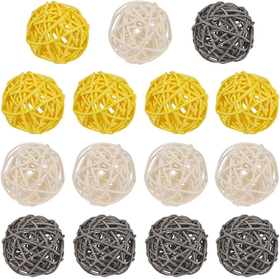 FANTESI 15 Pcs Wicker Rattan Balls, Multi Color Vase Filler Twig Ball Spheres for Wedding Christmas Party Hanging Decoration(Yellow)