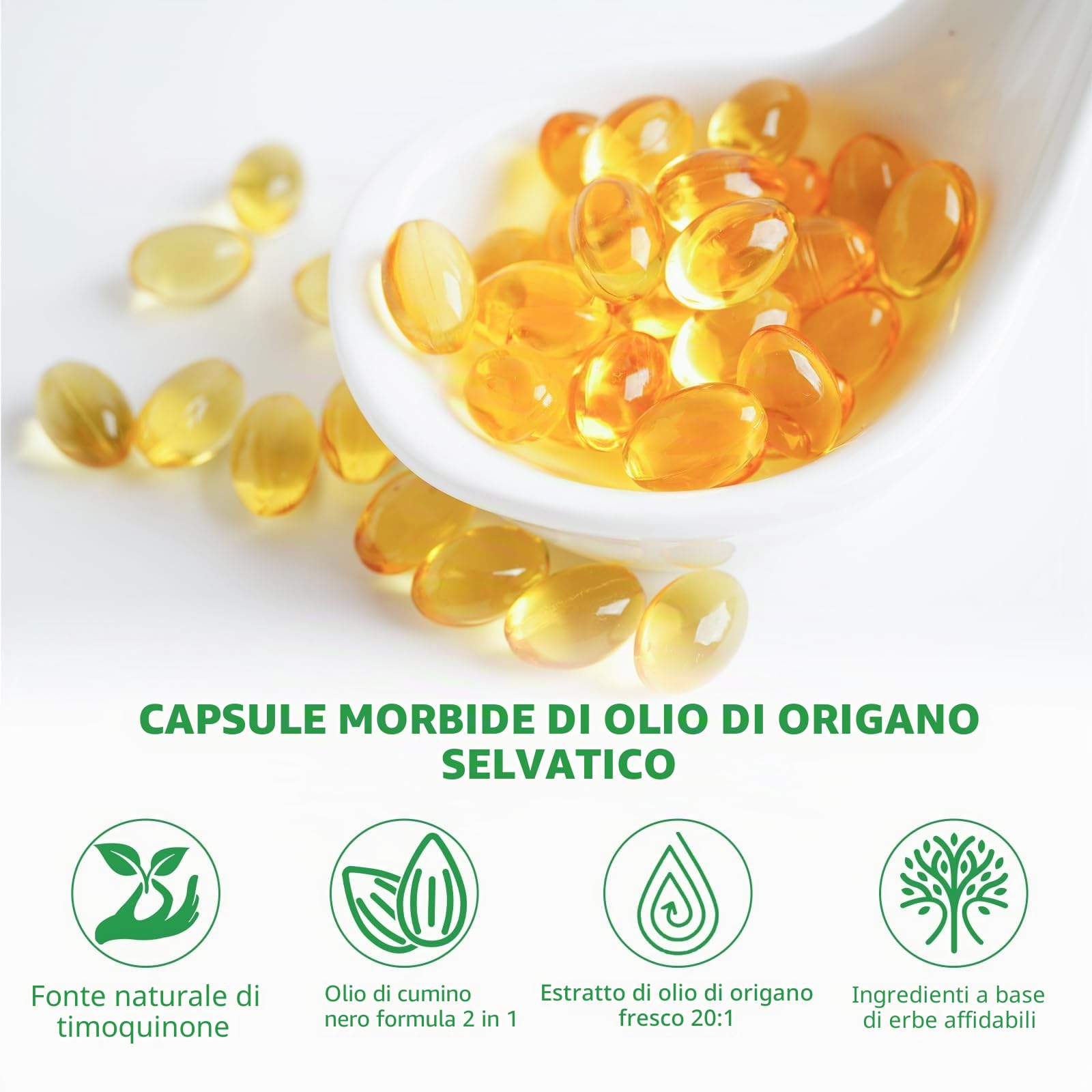 Olio di Origano Capsule, 240 Capsule molli, Olio di origano con olio di semi neri, Spremuto a freddo | Non OGM