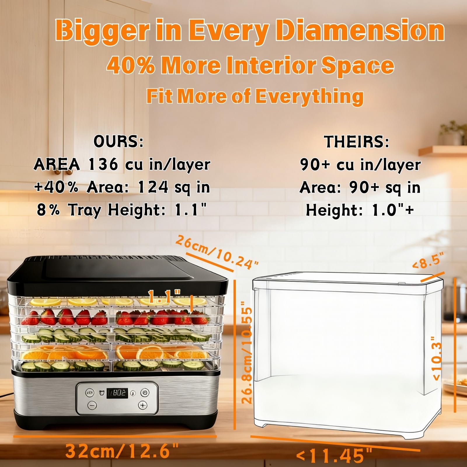 Máquina deshidratadora de alimentos para alimentos y ceces, 300 W 165 °F Control de temperatura y temporizador de 24 horas con 5 bandejas sin BPA Secadora de frutas para corazones, frutas, golosinas