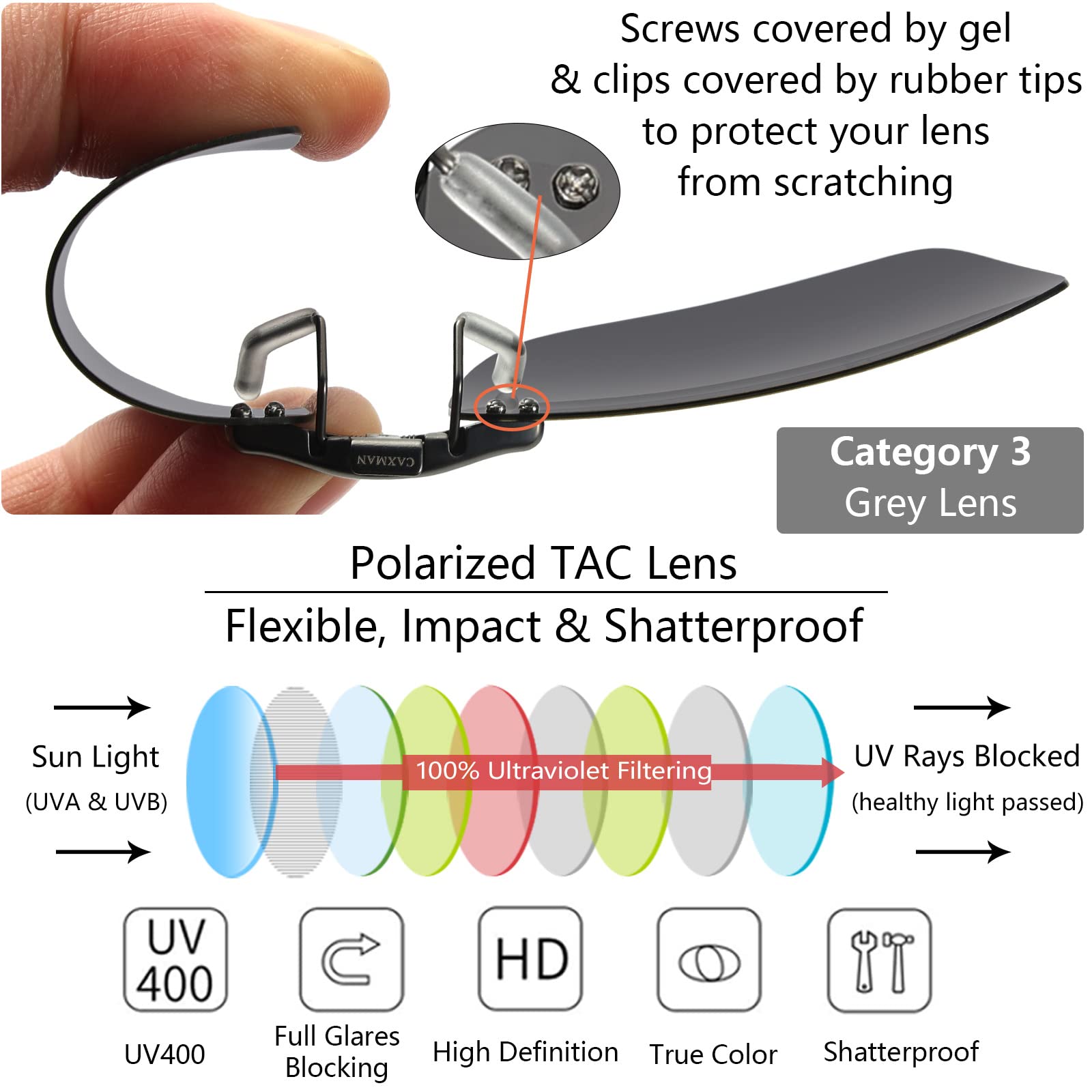 CAXMAN Kids Clip On Sunglasses for Boys and Girls Polarized Over Prescription Glasses Compact Fit Non-Flip up Grey Lens 57 * 42mm