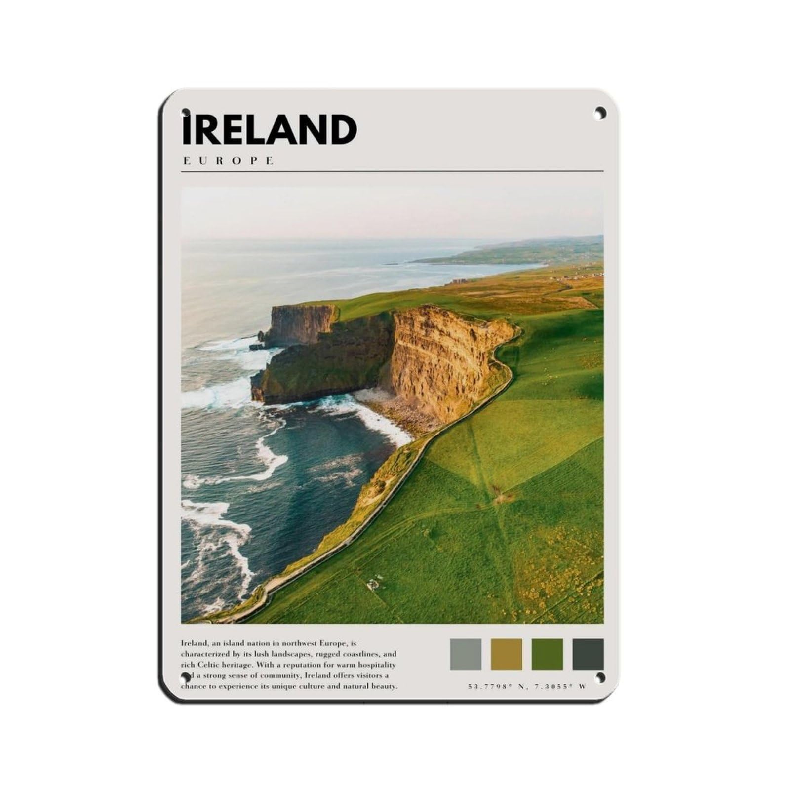 Ireland Photo Poster Ireland Photography Art Tin Sign Vintage Metal Pub Club Cafe Bar Home Wall Art Decoration Poster Retro 12x16inch(30x40cm)