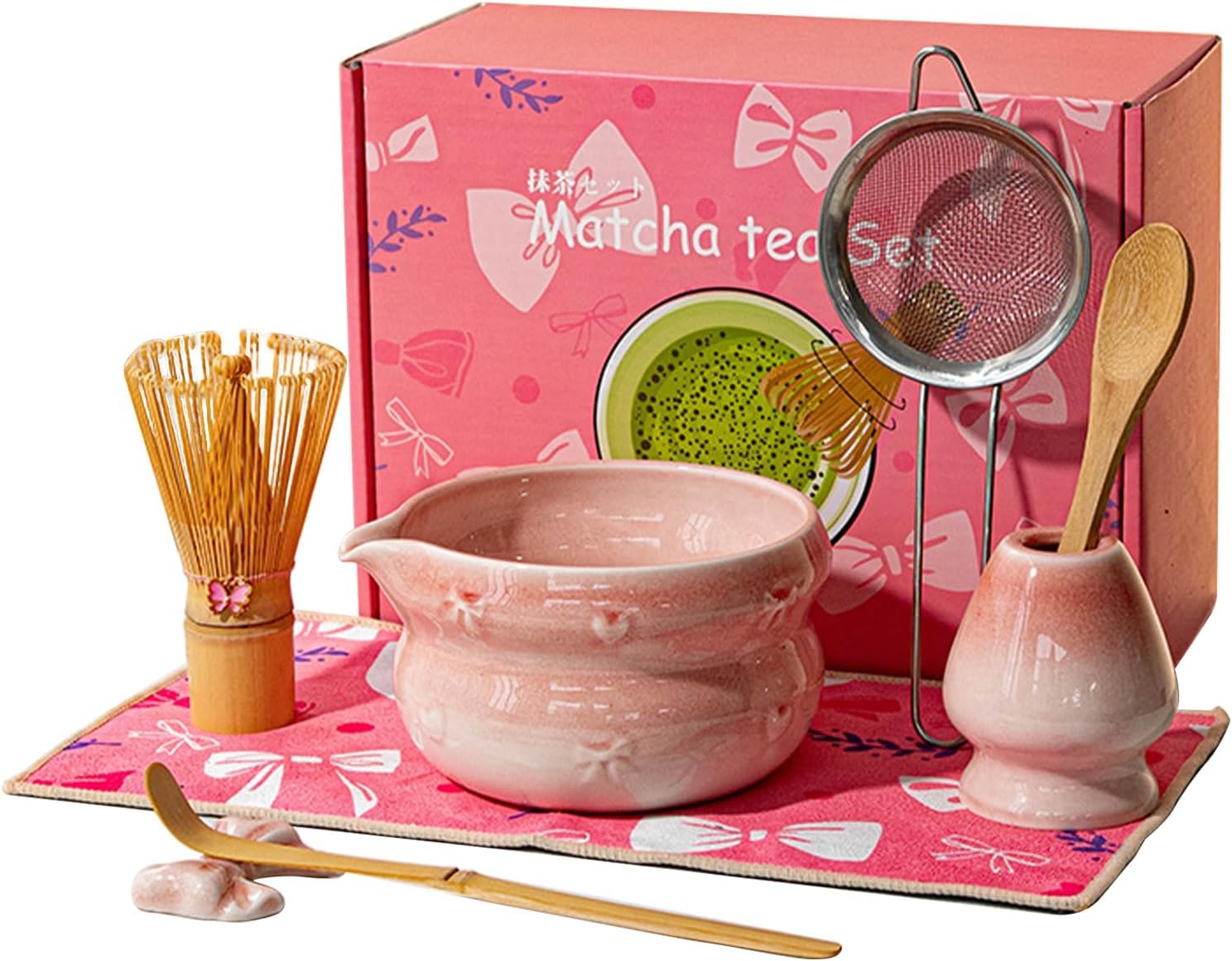 Matcha Whisk Set, 8 pcs Ceramic Matcha Set, Gifts for Women,Matcha Bowl with Spout and Whisk, Matcha Kit for Matcha Lovers,Beginners