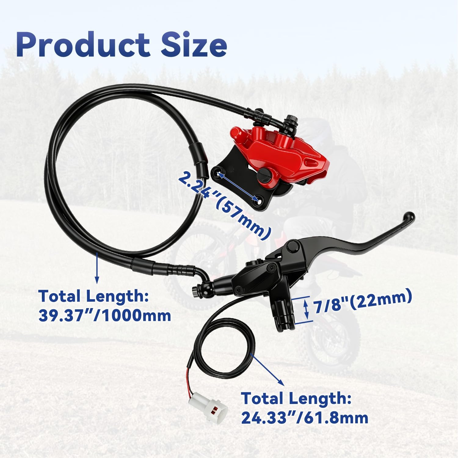Front Brake Kit with Caliper Assembly Compatible with Yozma In10 Ebike Electric Dirt Bike Yozama In10 48V 2600W 40MPH Electric Motorcycle Accessories with 7/8" Master Cylinder Hose
