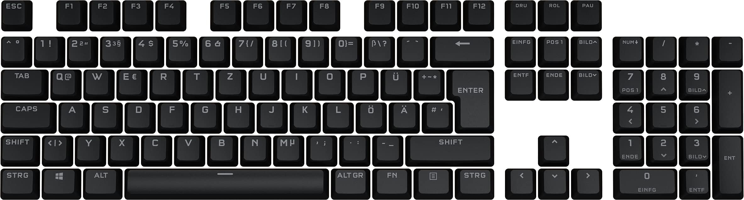 CorsairPBT Double Shot Pro Keycap Mod Kit, Bottom Row in Standard Layout, Textured Surface, 1.5 mm Wall Thickness, O-Ring Damper Included Onyx Black