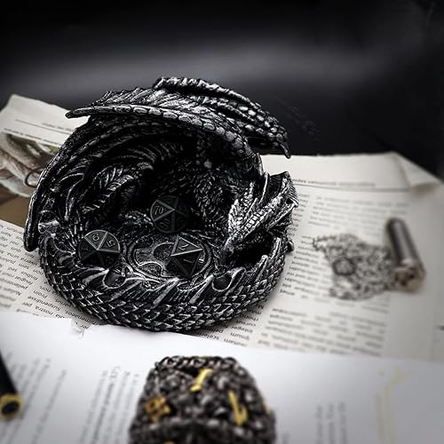Miniatura 9 de Dragon DND - Soporte para bandeja de dados con juego de dados de metal perfecto para juegos de mesa mazmorras y dragones DD juegos de rol y