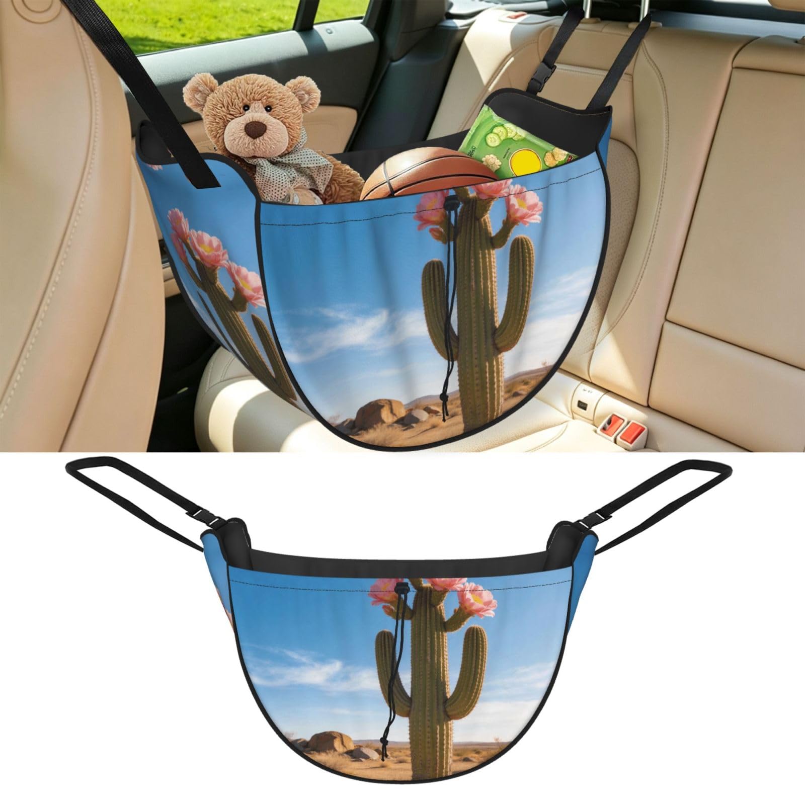 Cntdbu Black Cactus Bloom Flower Car Seat Organizer-Backseat Storage Bag For Travel