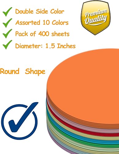 Miniatura 2 de Ezyaid Círculos de papel de construcción con varios colores de 1.5 pulgadas, papel de manualidades de colores 400 hojas para niños, suministros de