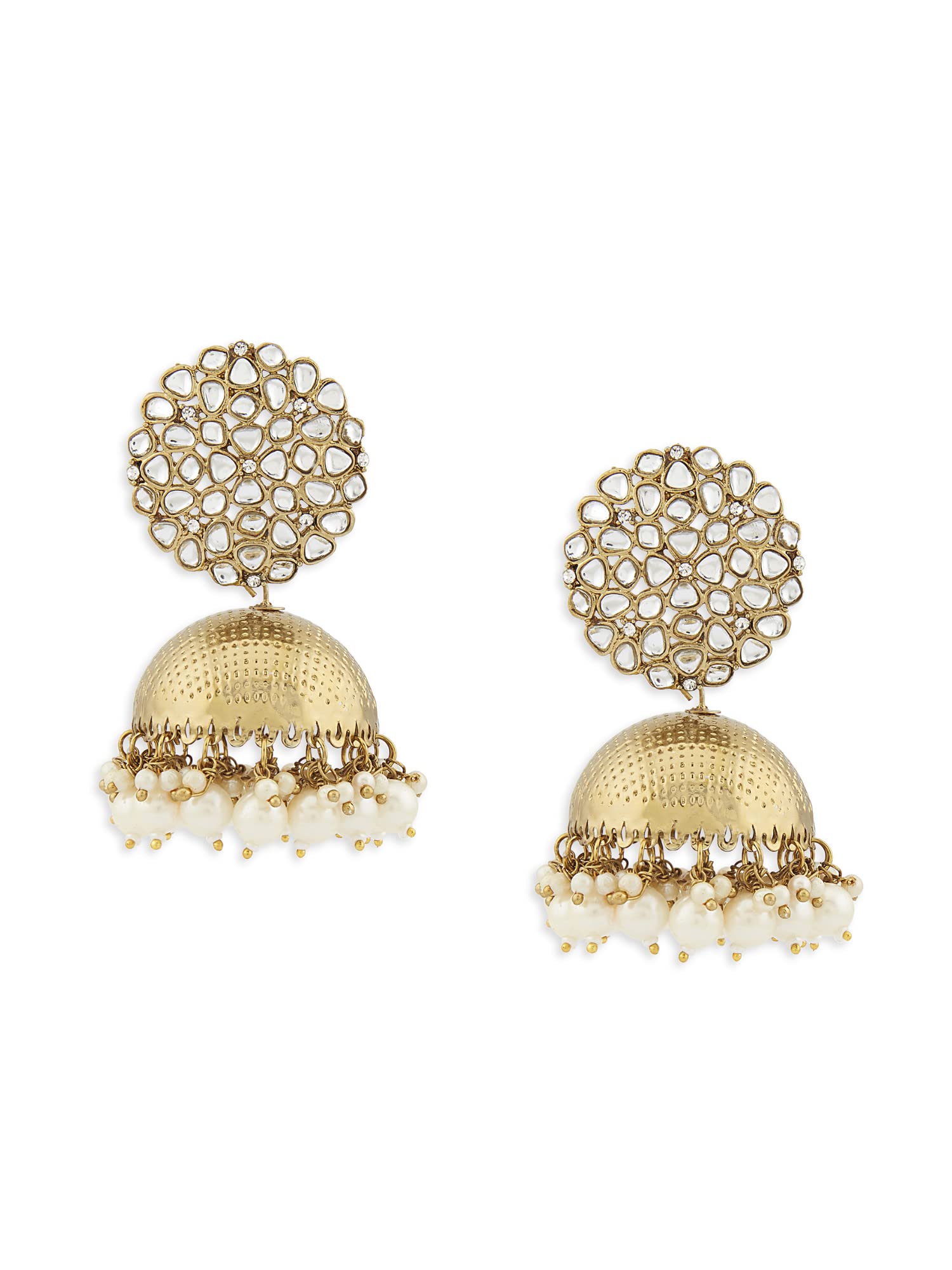 Antique Gold Tone Kundan Embellished Jhumki Earring For Women-ZPFK14763