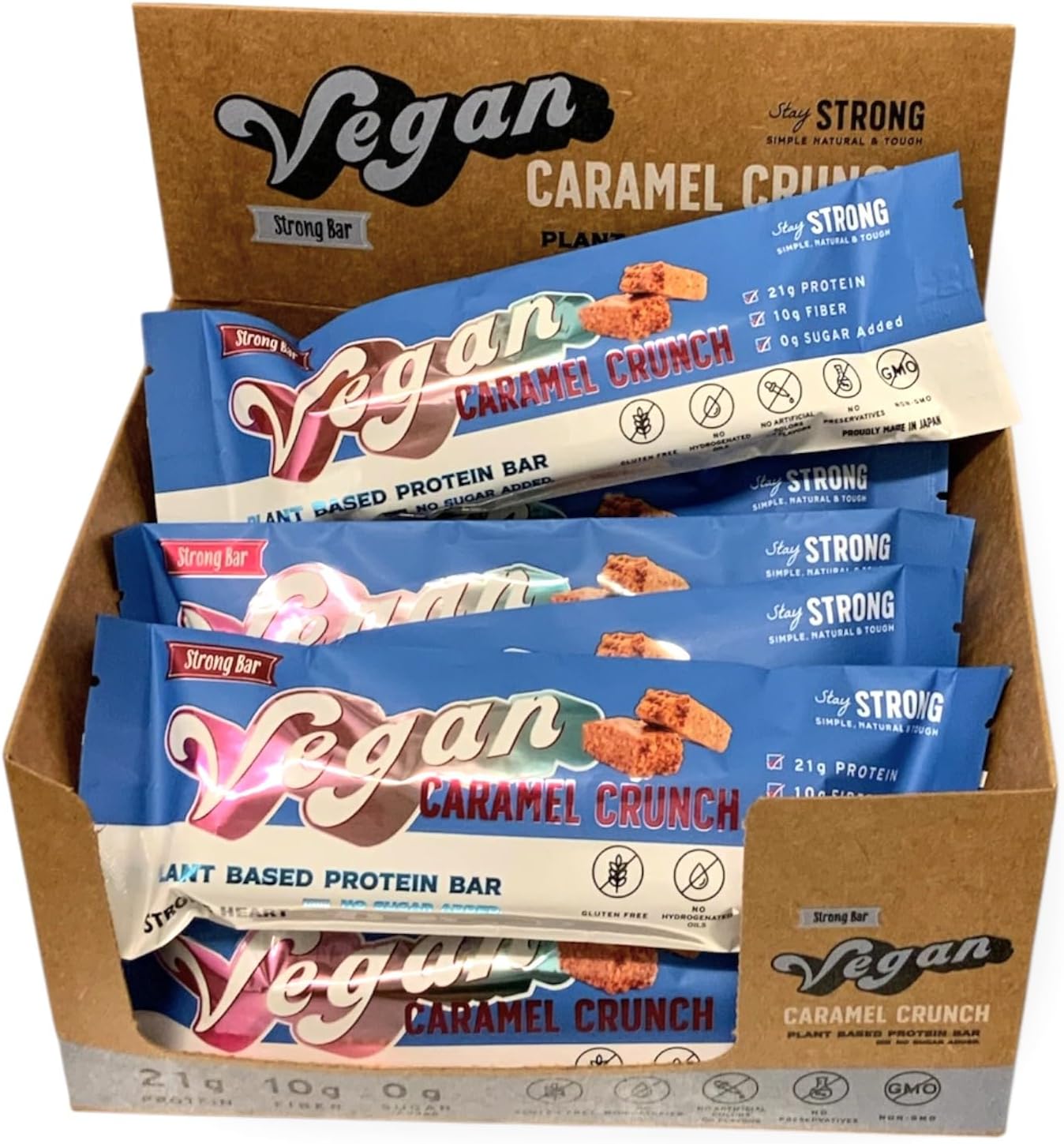 New Strong Bar Vegan Protein Bar, 0.8 oz (21 g), Sugar-free, 0.4 oz (10 g), Only 8 Ingredients, Simple & Natural Formula, Made in Japan (12 Pack)
